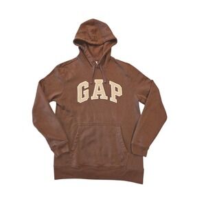 GAP Logo Pullover Hoodie Mens Small Brown Fleece Spell Out Sweatshirt